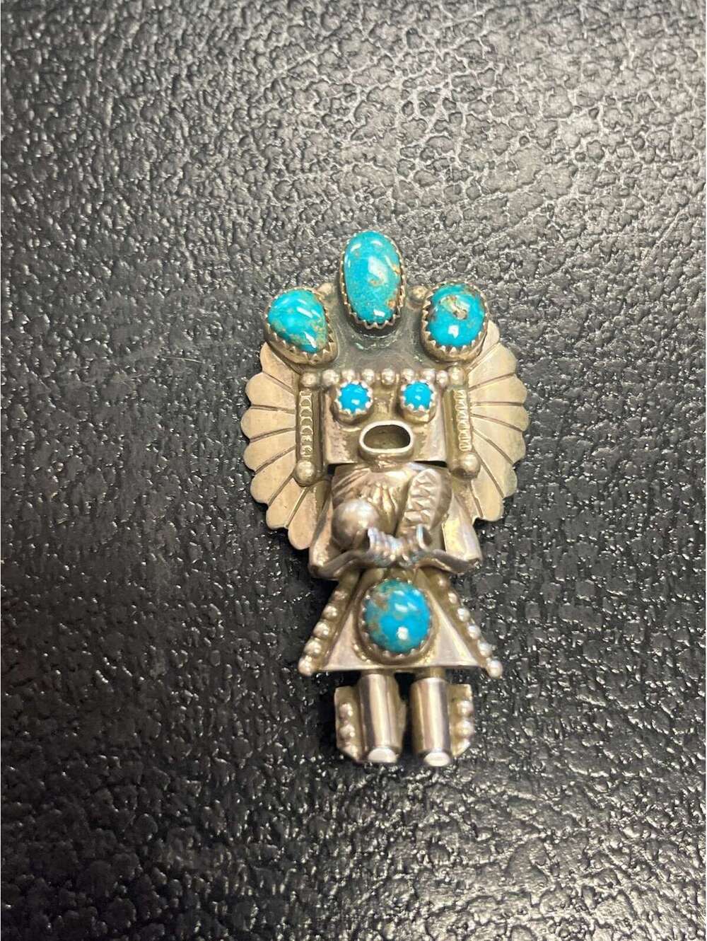 Native American Navajo sterling silver Turquoise pendant kachina pin/pendant